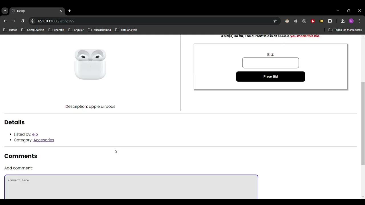 CS50’s Web Programming with Python and JavaScript - Project2 - Commerce ...