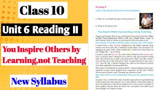 Class 10 English Unit 6 Reading II You Inspire Others All Excercise |Chapter 2 Food and Cuisine