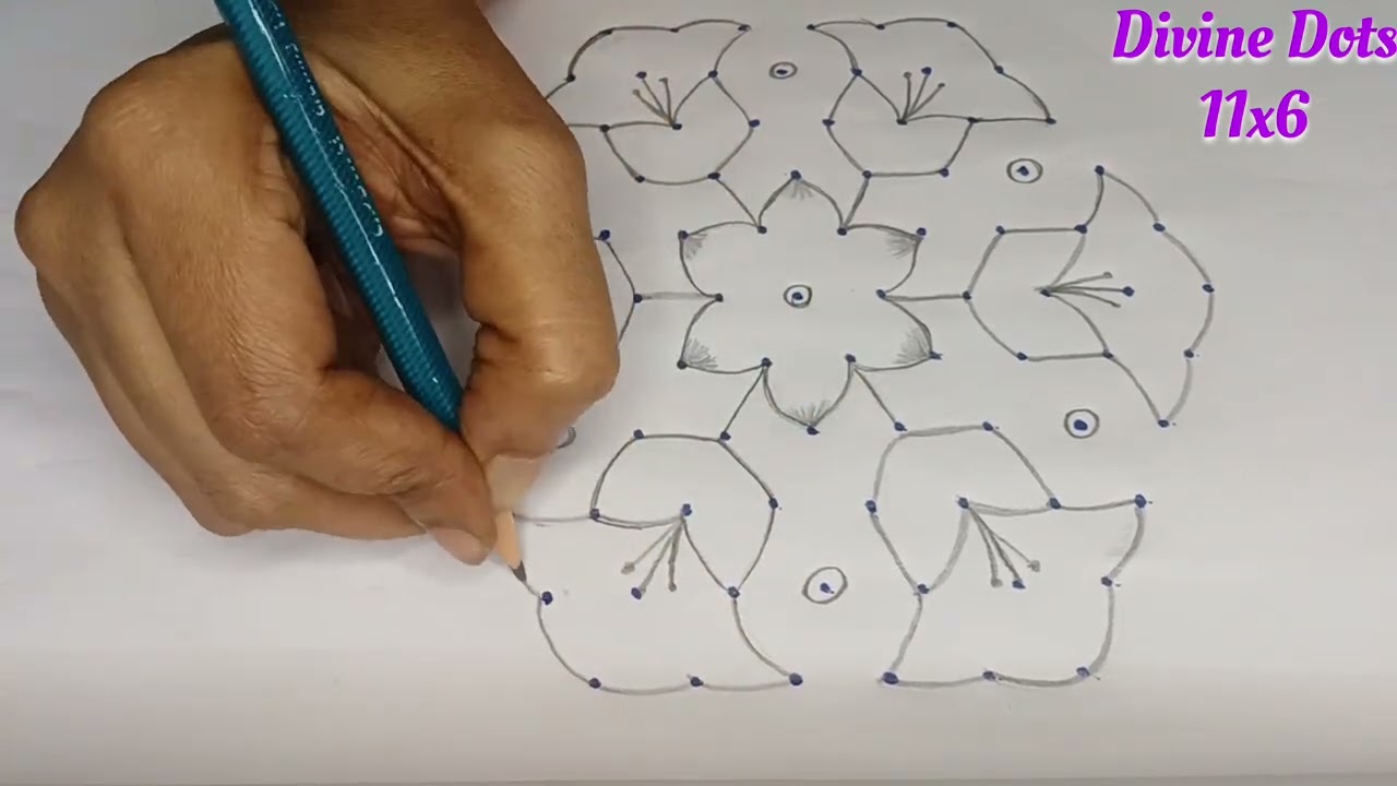 Masi Madham Kolam  🌼 11x6 Dots  Rangoli  🌼  Beautiful Flower Kolam 🌼