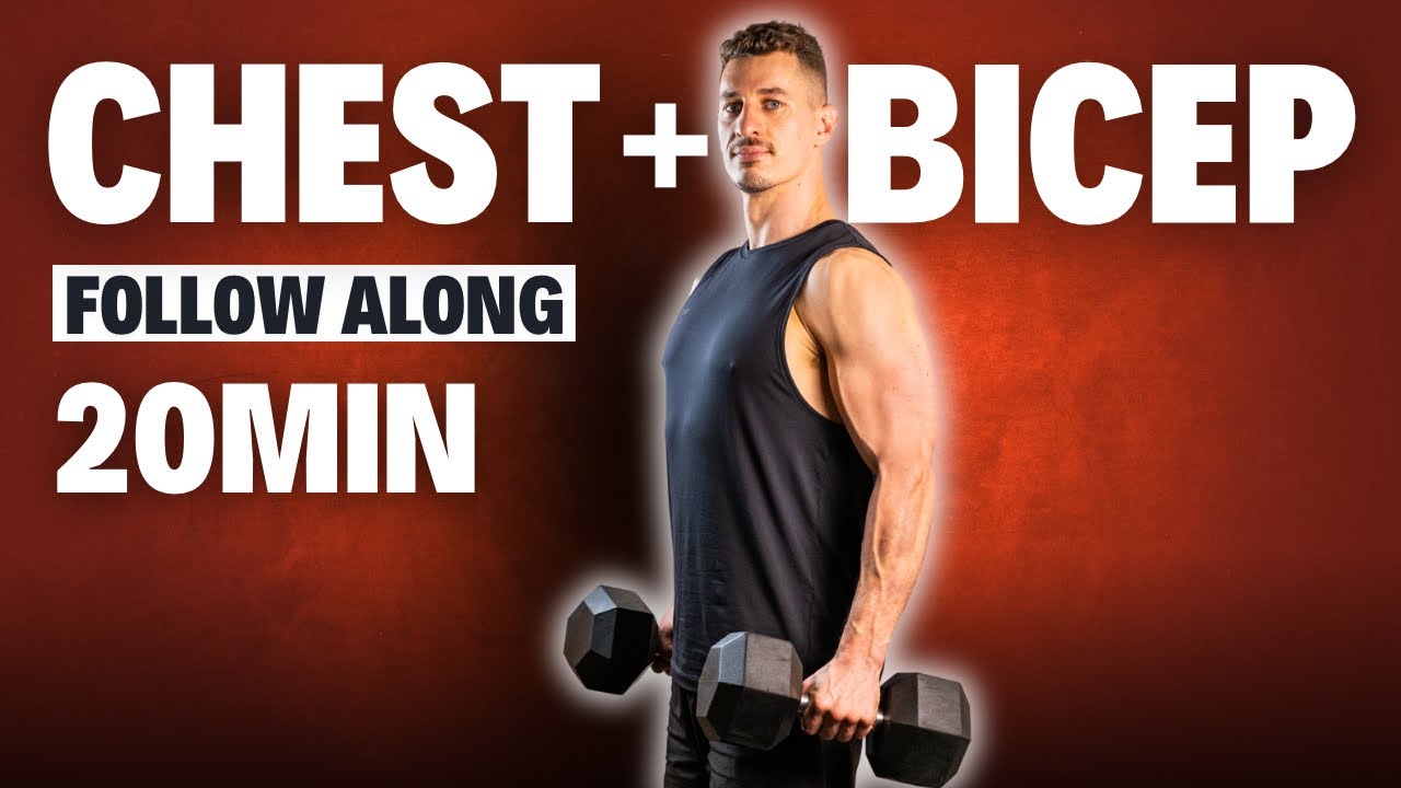 20 Min CHEST AND BICEP DUMBBELL WORKOUT With or Without Bench - YouTube