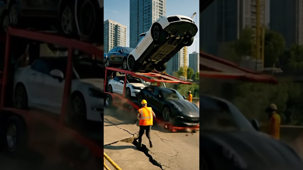 Luxury Car Falls Off Trailer in Shocking Crash! 😱🚗