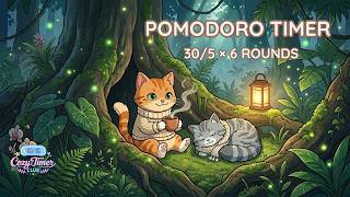 🩵 3.5 Hours Pomodoro Timer | Jungle Night with Cat | Focused Study Session &amp; Work | 30/5 × 6