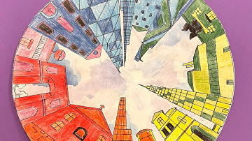 Worms eye view -One Point Perspective Color-wheel Cityscape #1