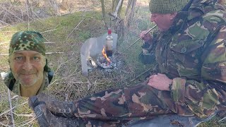 Boiling Water in a Wine Bottle Over a Campfire.