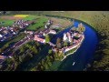 I fly with my drone over Rheinau in Switzerland