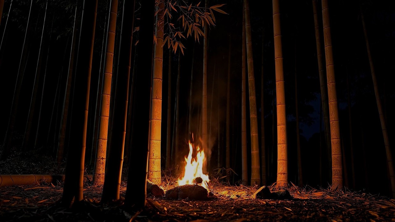 【焚き火/睡眠】焚き火の音と竹林の夏の虫の声。心を癒し、数分でリラックスしてぐっすり眠れます。【ASMR/3時間】