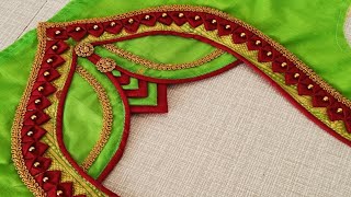 Paithani saree blouse back neck design // cutting and stitching back neck blouse design // blouse