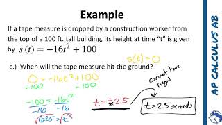 Calc AB Section 2-2 Position and Velocity Example
