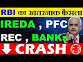 RBI का खतरनाक फैसला🔴 IREDA😭, PFC😭, REC😭, NBFC, PSU BANKS, CRASHED 🔴 Provision news🔴 Bank Nifty SMKC