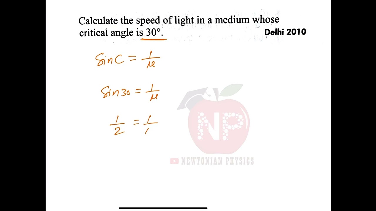 calculate the speed of light in a medium whose critical angle is 30°