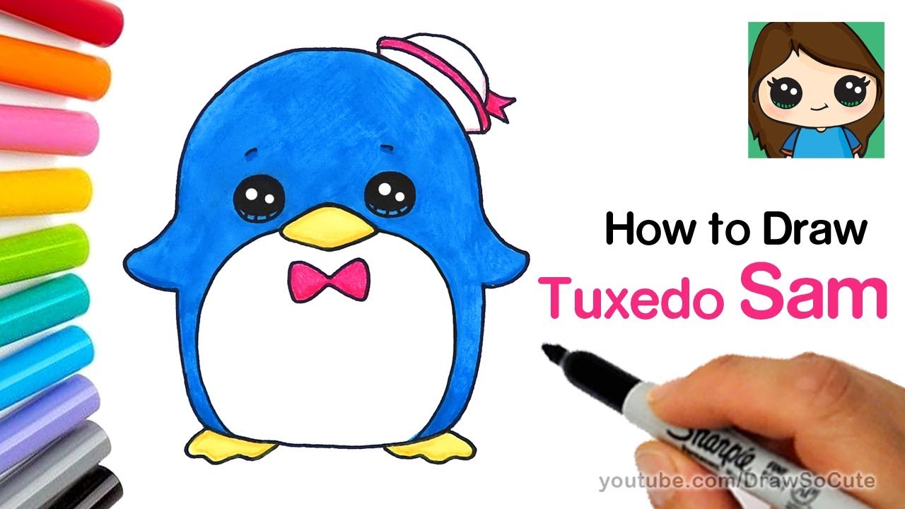 How to Draw a Cute Penguin | Sanrio Tuxedo Sam - YouTube