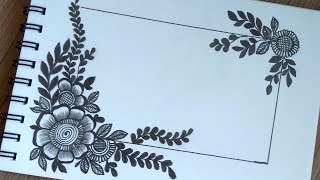 Easy and Simple Border Design for Project | Easy corner Flower Drawing Tutorial For Beginners Simple