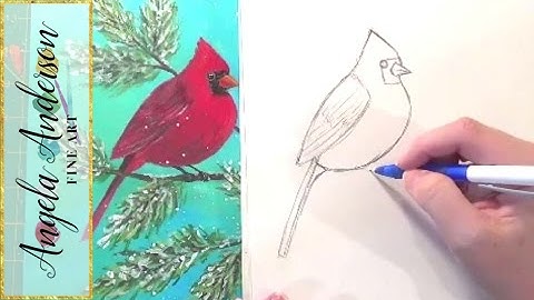 Cardinal Drawing Tutorial | How to Draw Birds | Step by Step Art Lesson | Angelooney Winter Event