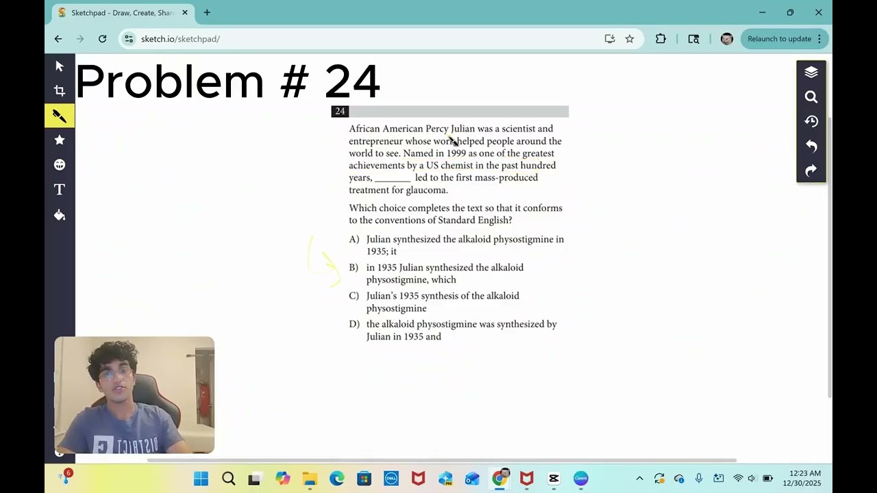 Live solving SAT Practice Test 4, Reading Module 1: Problems 19-26 (GRAMMAR QUESTIONS)