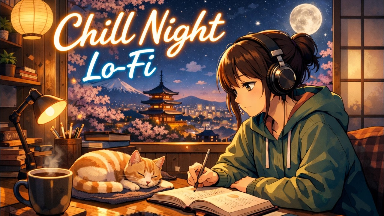 Chill Night Lo-Fi – 1 Hour of Relaxing Study, Work & Sleep Music | Calm & Cozy Vibes