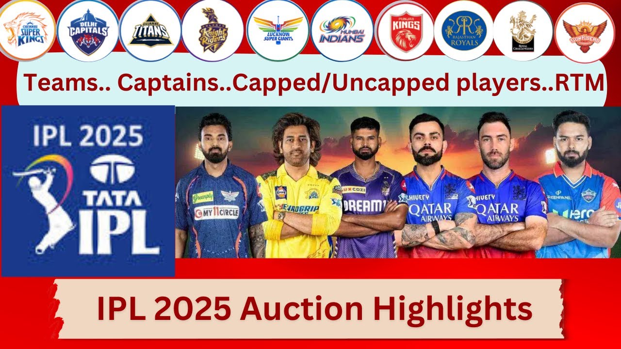 TATA IPL 2025 — лучшие моменты, аукцион игроков, команды | RCB, DC, MI, GT, LSG, SRH, KKR, RR, CS...