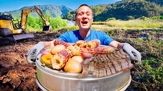 Korean Pork Belly Barbecue!! UNSEEN KOREAN FOOD in Outdoor Rock Oven!
