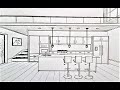 How to draw a kitchen in 1 point perspective