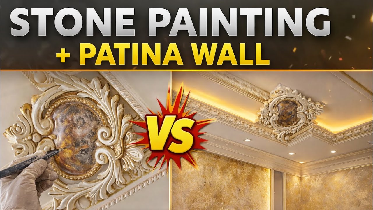 Decorative Stone Painting in Ceiling Moldings | Swahili Patina Wall ✨