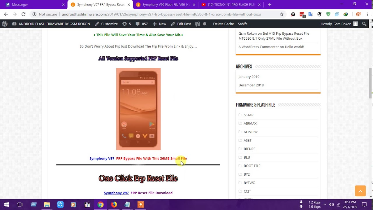 Symphony V97 FRP Bypass Reset File MT6580 8.1 Oreo 36MB File Without Box
