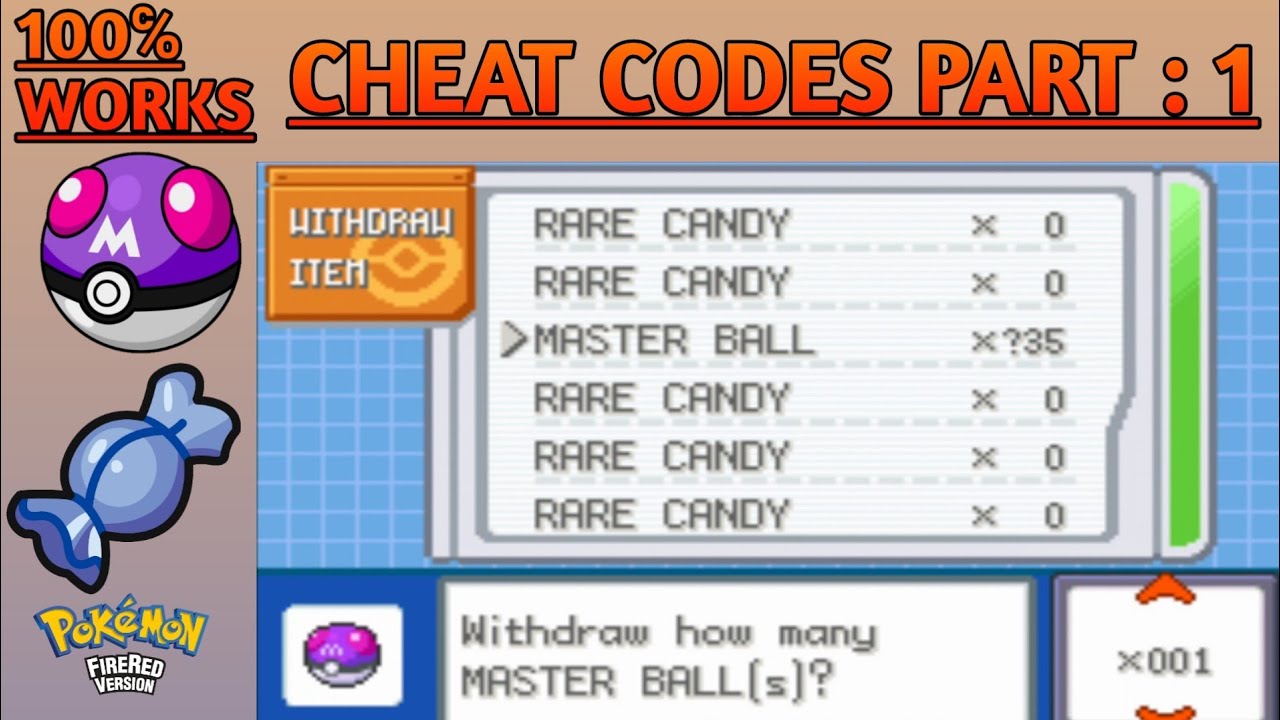 Rare And Master Ball Cheat | Pokemon Fire Red Cheat Codes #1 - YouTube