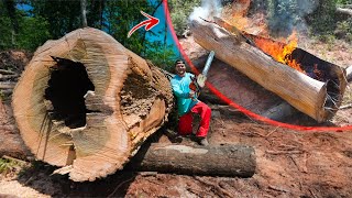 100 Yr Old Tree To Boat Build!! (Part 1 - carving and burning)