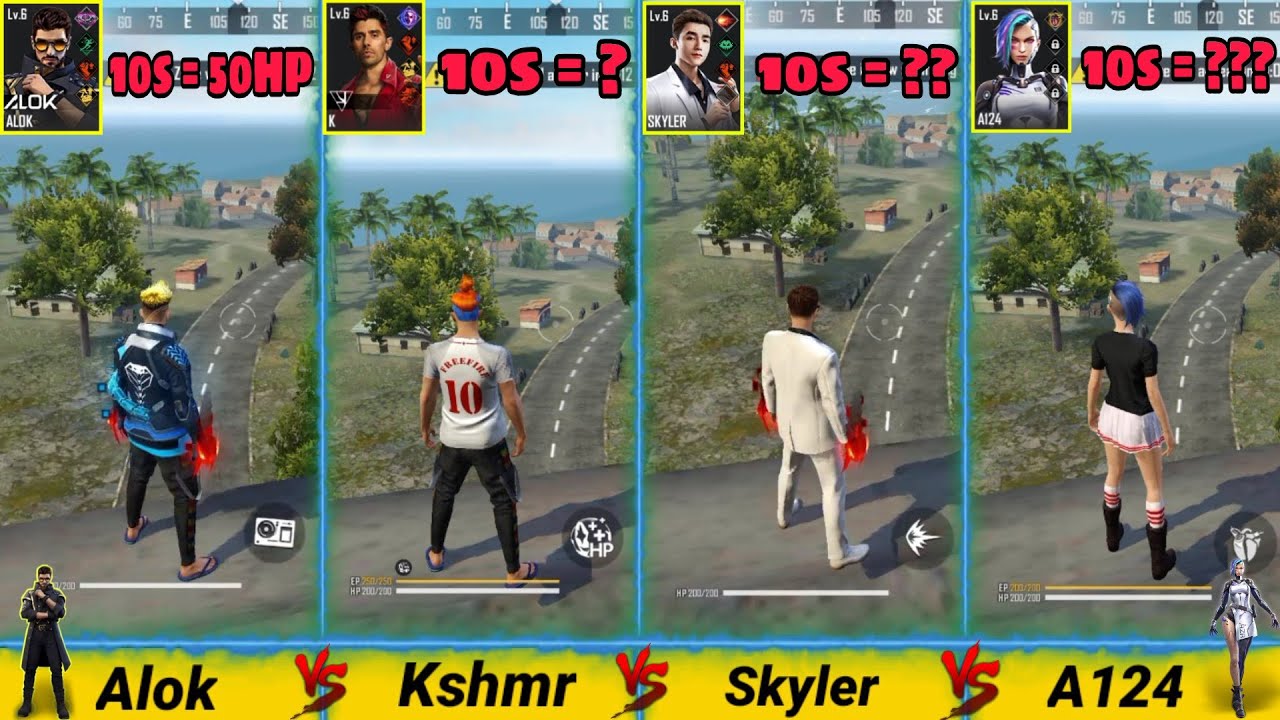 ALOK VS A124 VS SKYLER VS K ABILITY TEST FREE FIRE - GARENA FREE