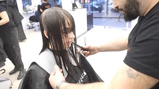 FACE FRAMING HAIRCUT - LONG ONE LENGTH HAIR WITH BANGS