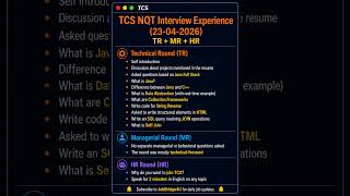 TCS NQT Interview Experience 2026 🔥 | TR + MR + HR | Java Full Stack + SQL Questions