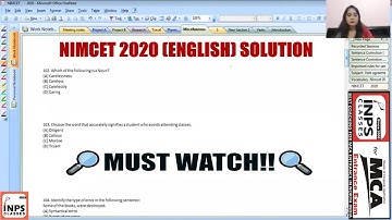 NIMCET 2020 (ENGLISH) SOLUTION Part -1 | NIMCET 2021 ASPIRANTS | MUST WATCH.