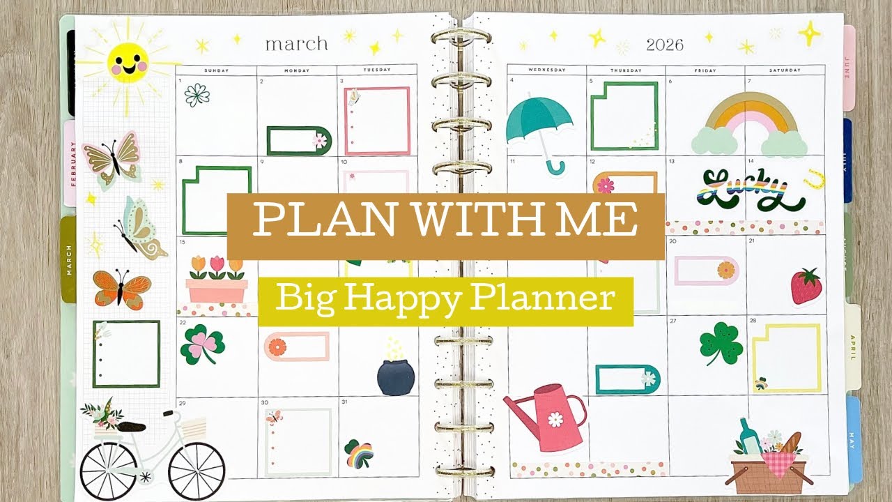 PLAN WITH ME | BIG HAPPY PLANNER | March Monthly - YouTube