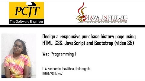 Design a responsive purchase history page using HTML, CSS, JavaScript and Bootstrap (video 35)