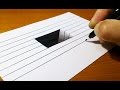 Very Easy!! How To Draw 3D Hole - Anamorphic Illusion - 3D Trick Art on Line paper