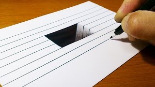 Very Easy!! How To Draw 3D Hole - Anamorphic Illusion - 3D Trick Art on Line paper