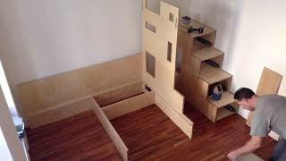 Plywood Bunk Bed - Cool Design//Stairs With Storage Drawers For Bunk Bed Kids//Platform extension