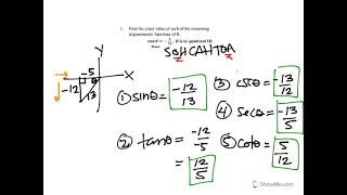 Math 1113 - Section 5.3 - Trig Functions of Any Angle