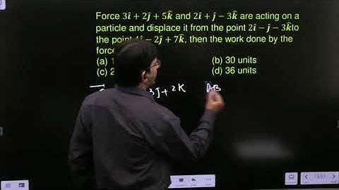 Force 3i ̂+2j ̂+5k ̂ and 2i ̂+j ̂-3k ̂ are acting on a particle and displace it from the point