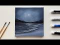 Acrylic Moonlight Seascape Painting Tutorial | Easy Beach Landscape for Beginners