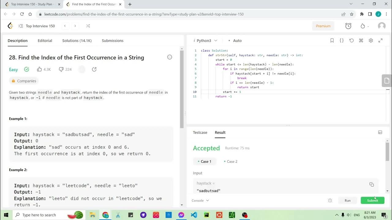 LeetCode 28. Find the Index of the First Occurrence in a String - LIVE ...