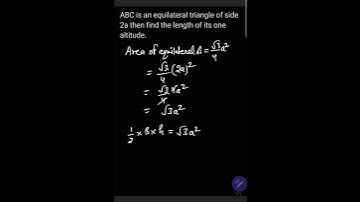 ABC is an equilateral triangle of side 2a then find the length of its one altitude. #mathsshorts