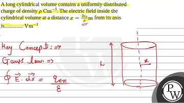 A long cylindrical volume contains a uniformly distributed charge of density \(\rho\) \(\mathrm{....