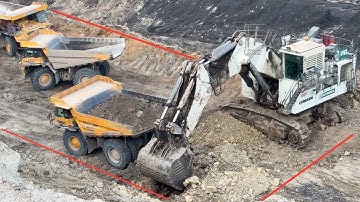Basic Footage in Action!! Liebherr R9350 Excavator Loading With Two Komatsu HD 785-7 ~ Miningstory 