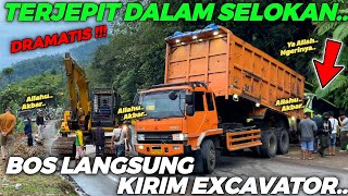 BARU SAJA., DRAMATIS !!! Terjepit Dalam Selokan, Evakuasi Terpaksa Harus Di Tarik Truk & Excavator