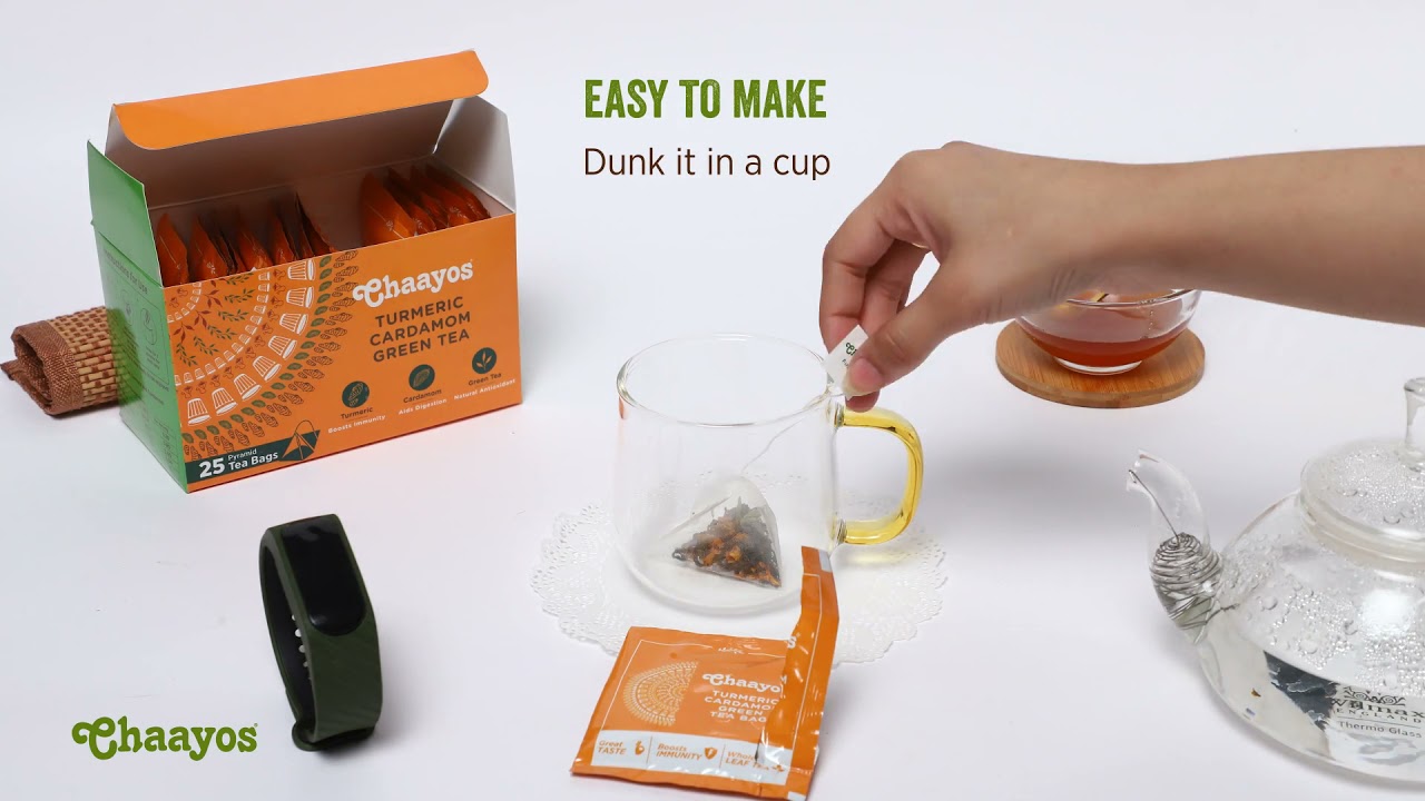 Chaayos Turmeric Cardamom Pyramid Green Tea Bags - 100% Natural Ingredients | Green Tea Leaf |