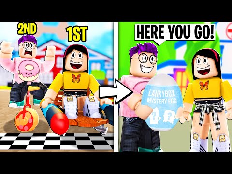 Can We Beat The WIN THE RACE, I'LL BUY YOU ANYTHING Challenge In ADOPT ME!? (MYSTERY EGG GIVEAWAY!)