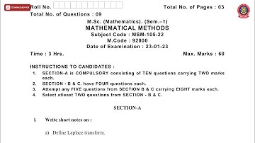MSC 1ST SEM MATHEMATICS MATHEMATICAL METHODS JAN 2023 | PTU
