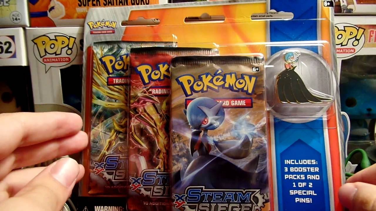 pokemon M gardevoir pin and 3 booster packs of XY steam siege tcg