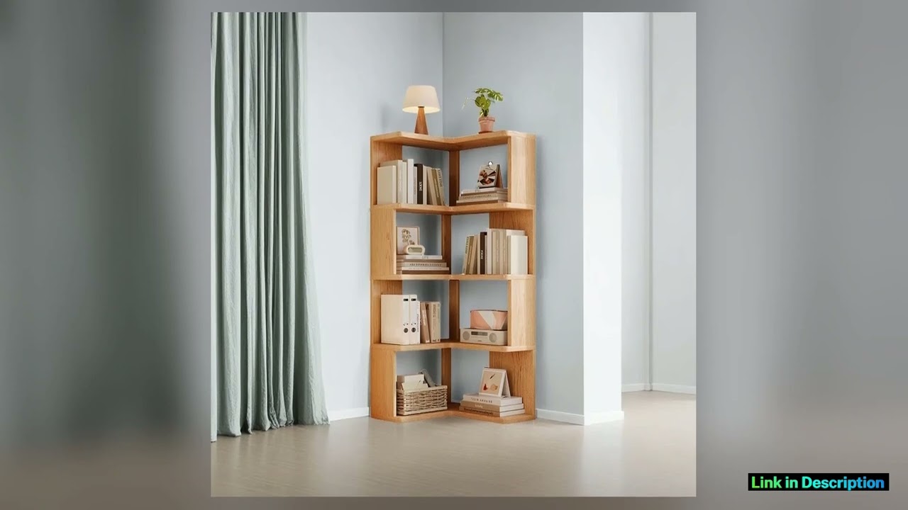 Solid Wood Corner Bookshelf 35 Tier Bookcase Storage Shelf Organizer Rack for Living Room Bedroom