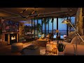 Beach ambience ASMR🌙 Beach house ambience with gentle wave sounds, crackling fire & distant seagulls