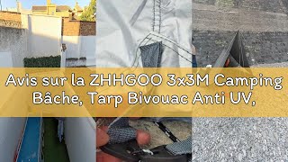Avis sur la ZHHGOO 3x3M Camping Bâche, Tarp Bivouac Anti UV, Ripstop, Kit de Bâche Imperméable avec